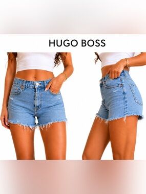 Hugo Boss High Rise Cut Off Denim Shorts Light Wash Raw Hem  25 NWT button fly
